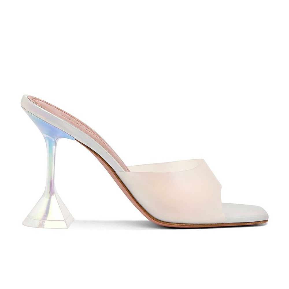 Amina Muaddi Lupita Glass Mules in Pearly White PVC